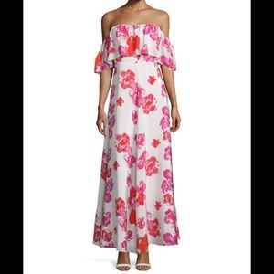 Floral off the shoulder silk maxi dress